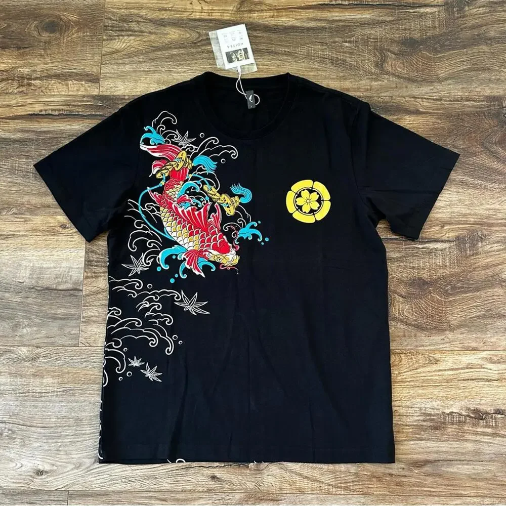 KOISEA Sukajan Style Red Koi Painted T Shirt in Black US Size S-M NWT - Picture 3 of 12